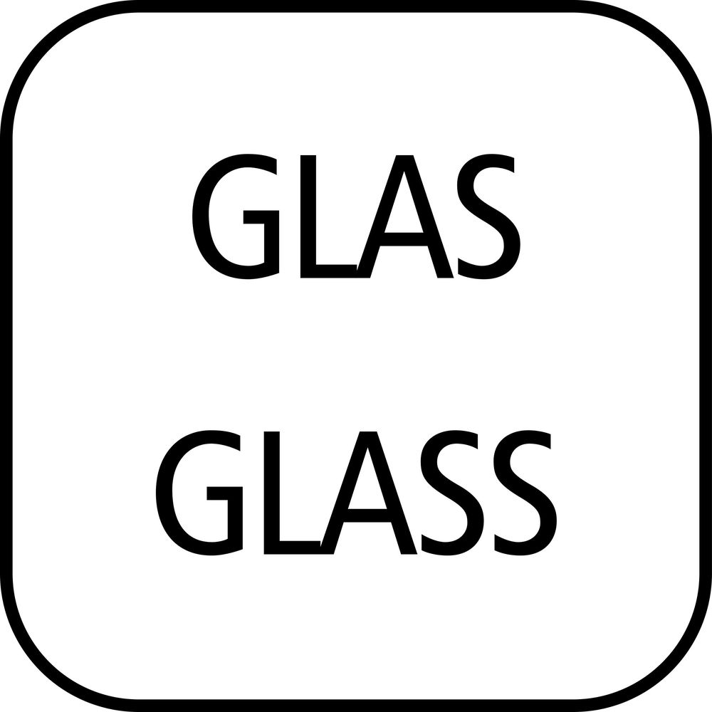 Zwei Zeilen Text, die 'GLAS' in Großbuchstaben schreiben.