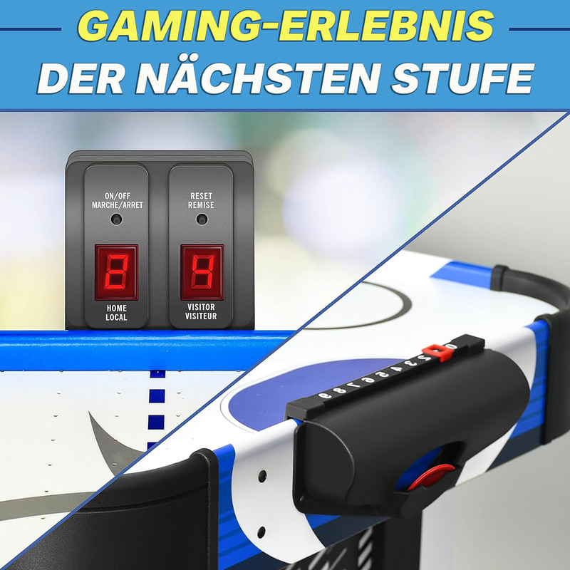 Ein Spiel-Display mit roten Ziffern und Knöpfen für Heim und Gast.