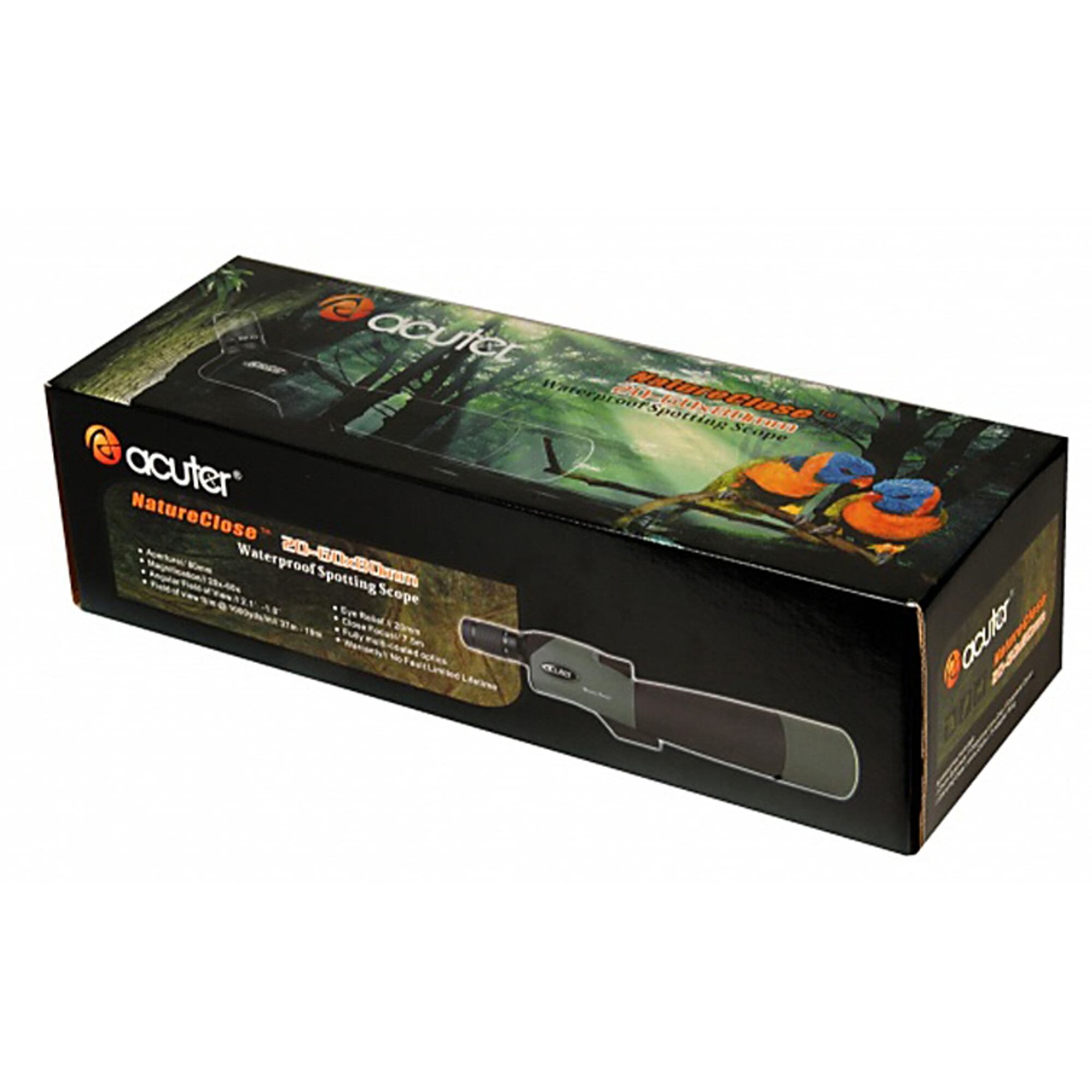 Verpackung eines Acuter NatureClose 20-60x80mm Teleskops mit Walddesign.