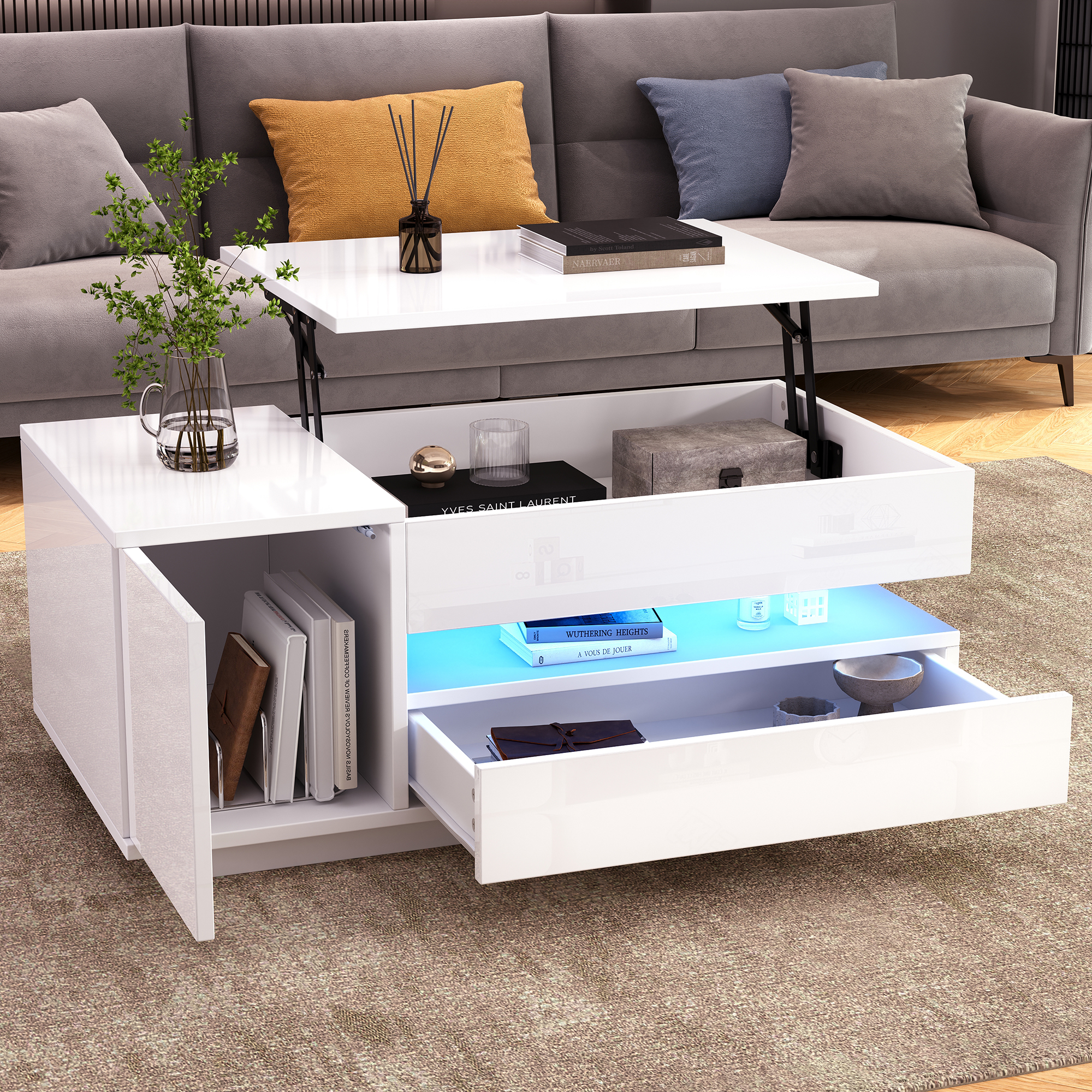 MC STAR mit 1 Schublade,LED, verstecktem Stauraum couchtisch