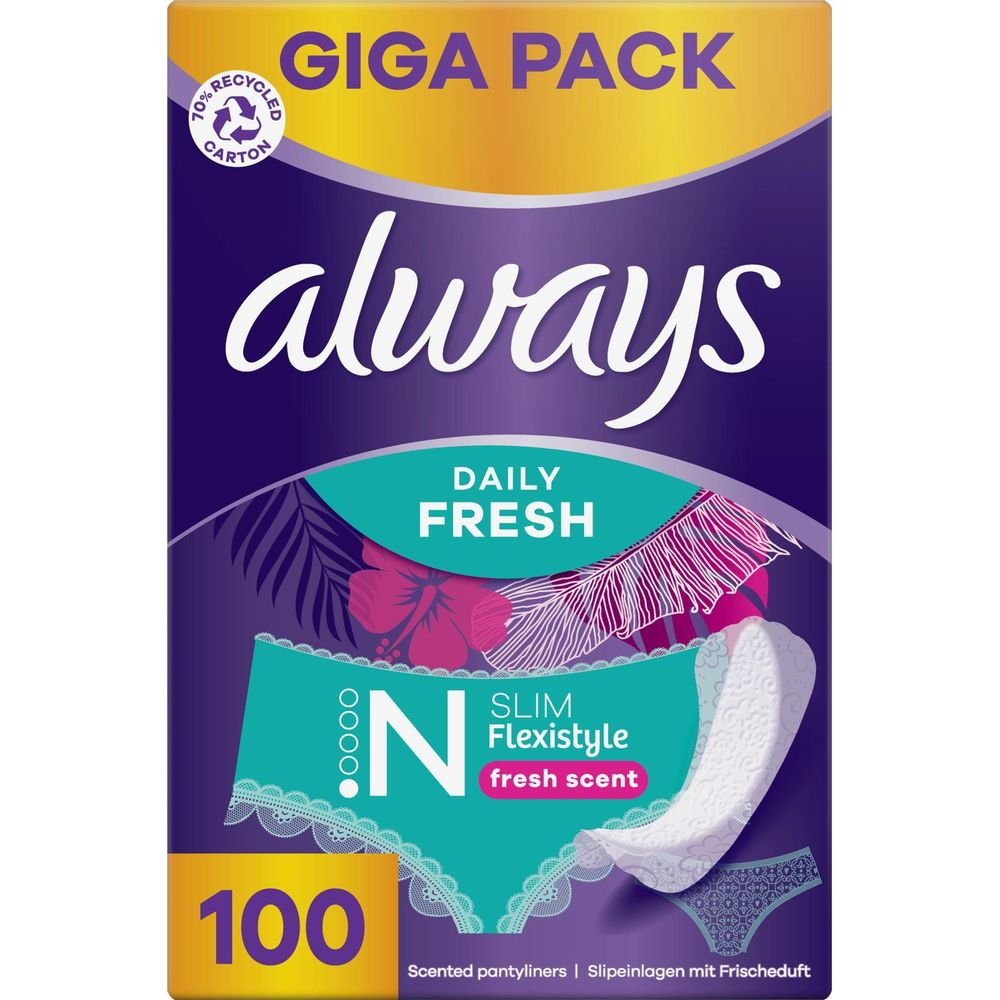 Always Giga Pack Slipeinlagen, 100 Stück, Slim FlexiStyle, mit frischem Duft.