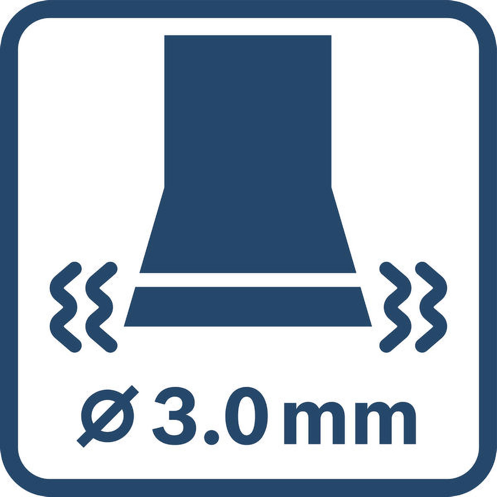 Symbol zeigt Lüftungsschacht, Wellenlinien und Durchmesser 3,0 mm.