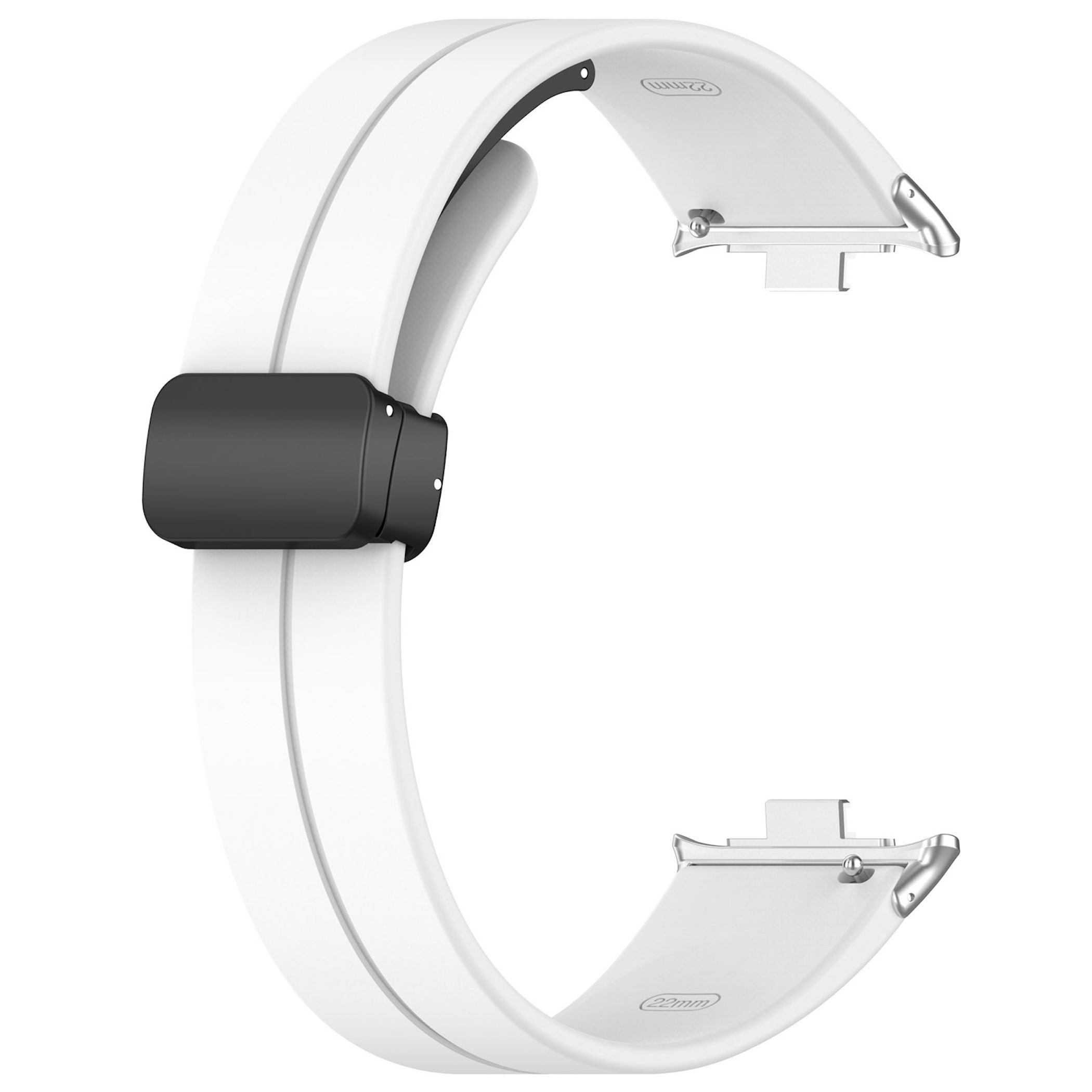 Ein weißes Uhrenarmband mit schwarzem Magnetverschluss, 22mm.