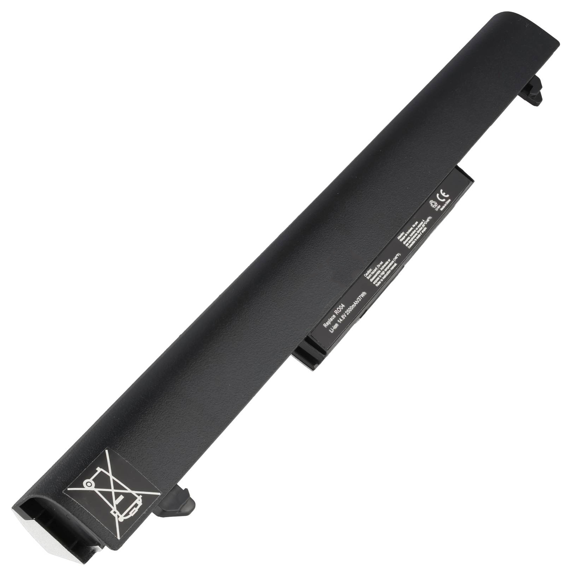 Schwarzer Laptop-Akku mit Beschriftung: Li-ion 14.8V 2500mAh.