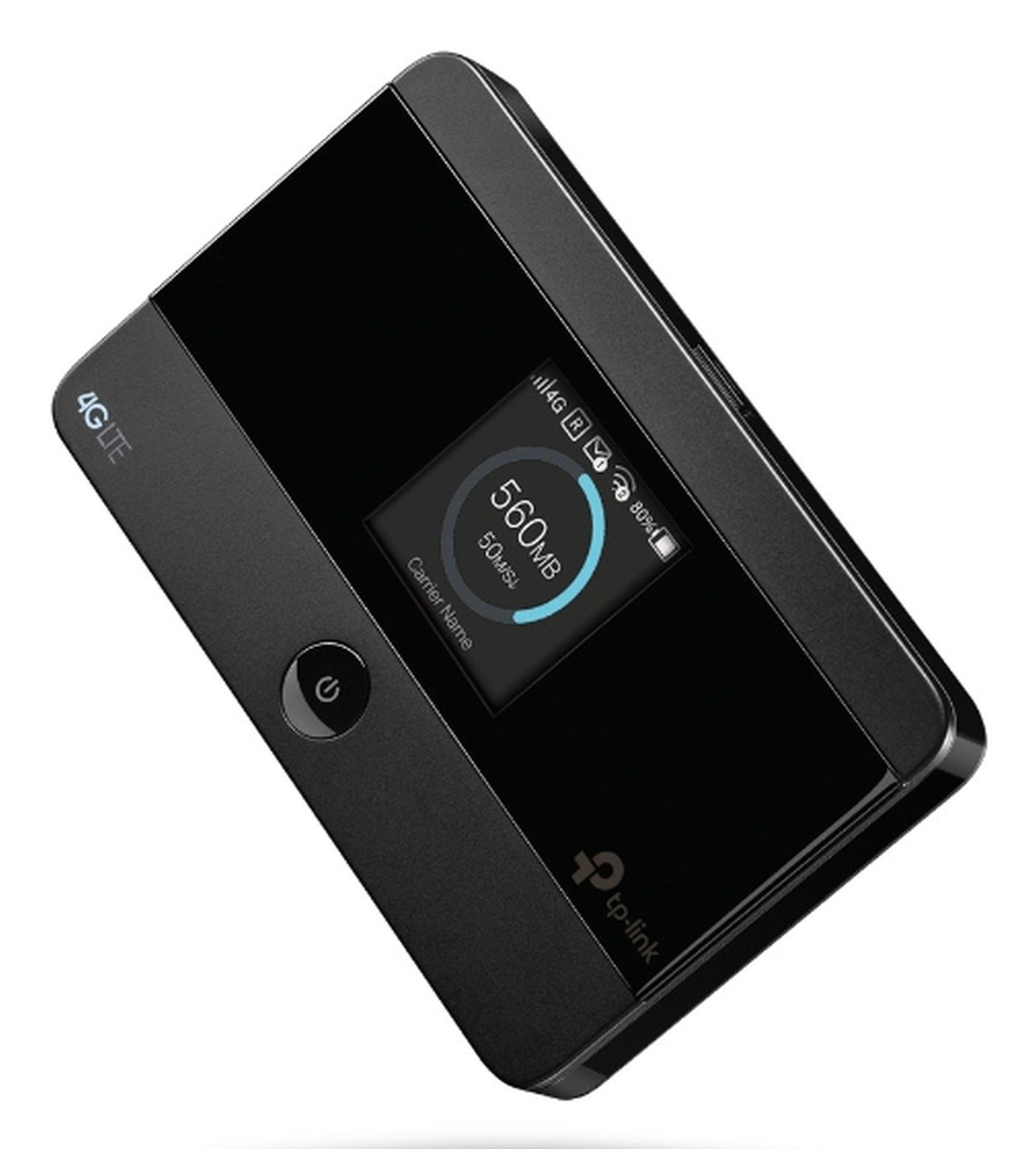 Schwarzer 4G LTE mobiler Hotspot mit kleinem Bildschirm, der 560MB anzeigt.