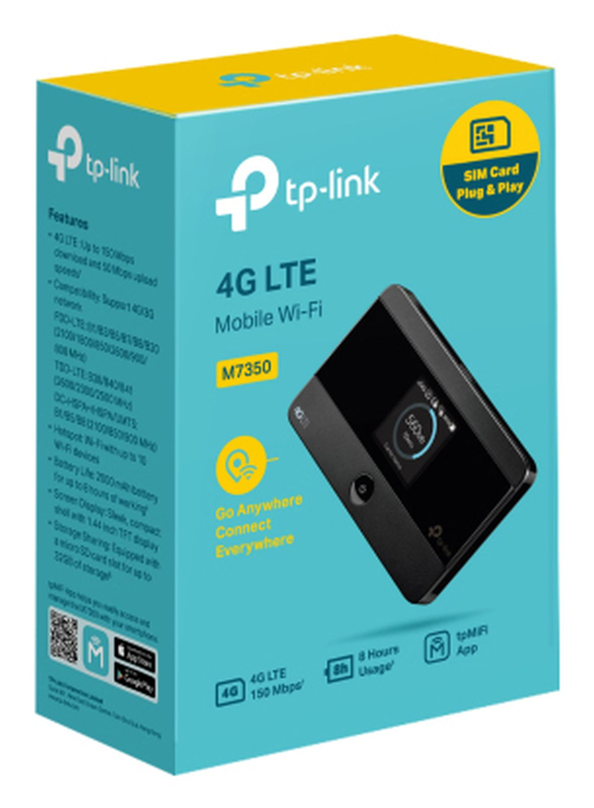 TP-Link M7350 4G LTE Mobile Wi-Fi-Router-Verpackung mit abgebildetem Gerät.