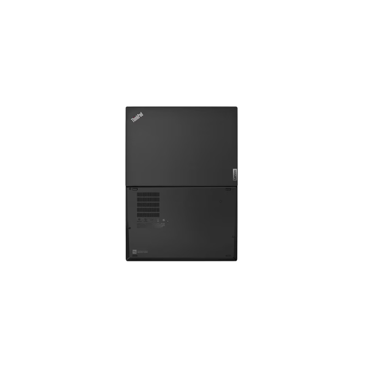 Ein schwarzer Lenovo ThinkPad Laptop, von oben und unten gezeigt.