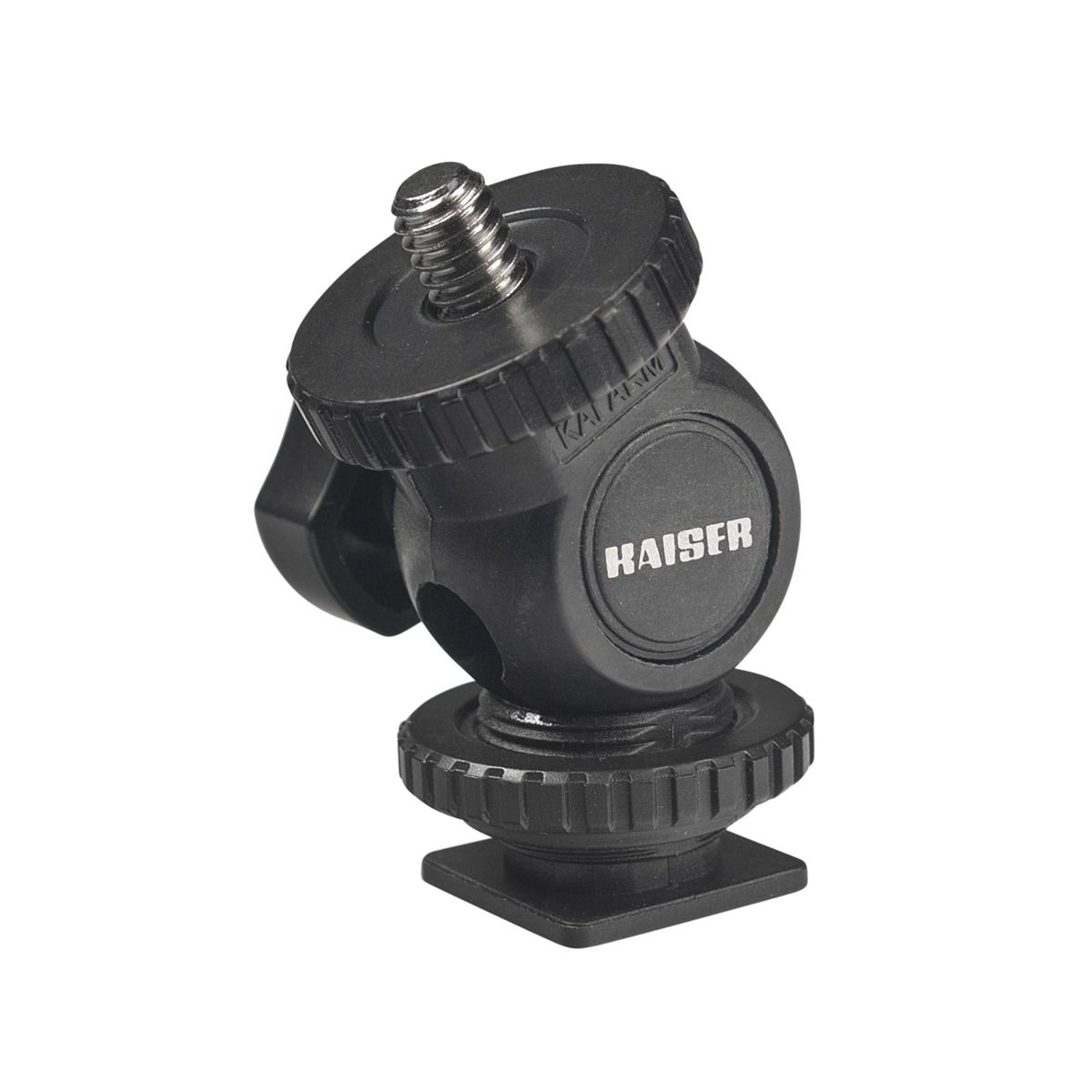 Testa a sfera nera per fotocamera con vite filettata e logo Kaiser.