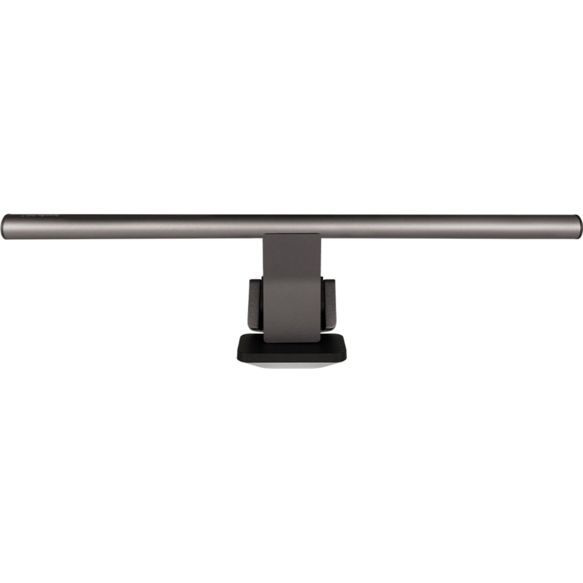 Una lampada rettangolare scura per monitor con snodo girevole che la supporta.
