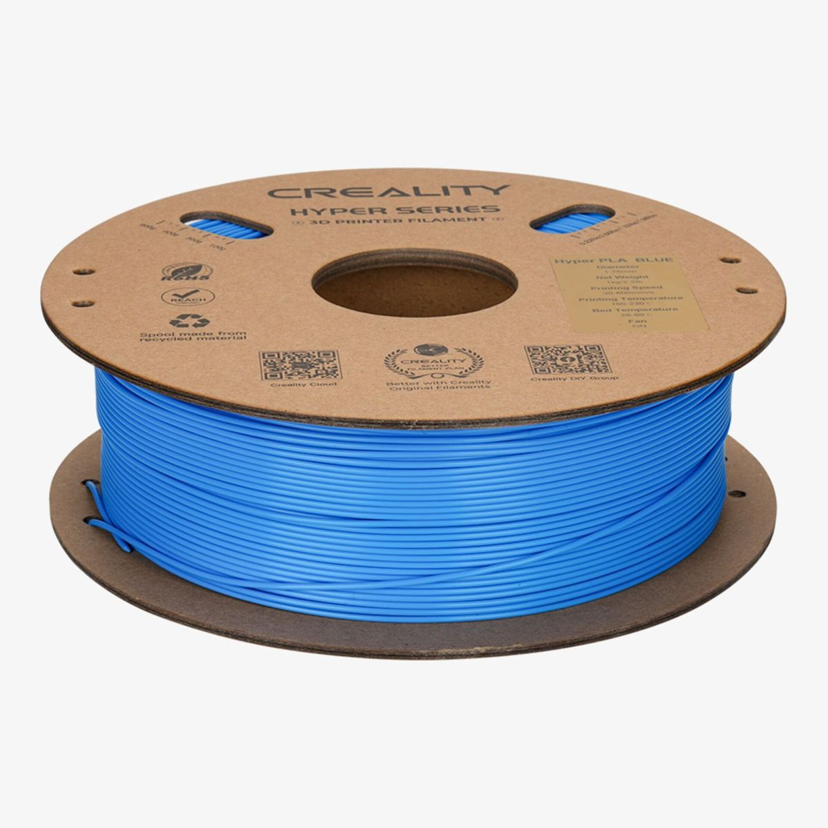 Una bobina di filamento blu Creality Hyper Series per stampante 3D.