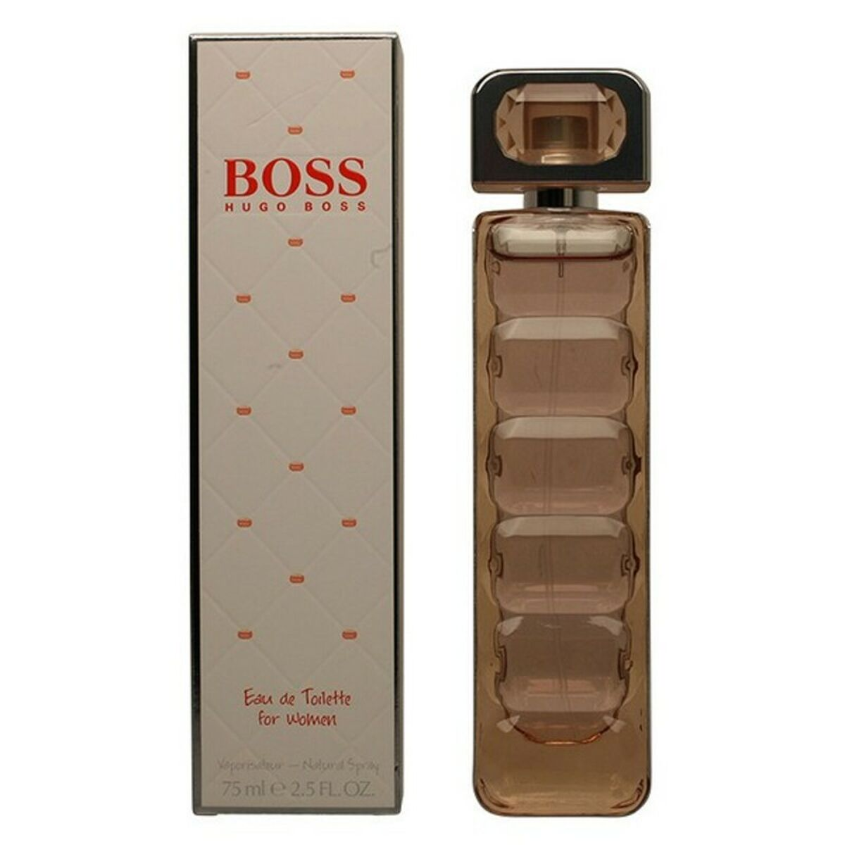Hugo Boss Eau de Toilette für Damen, 75ml Flasche neben der Verpackung.