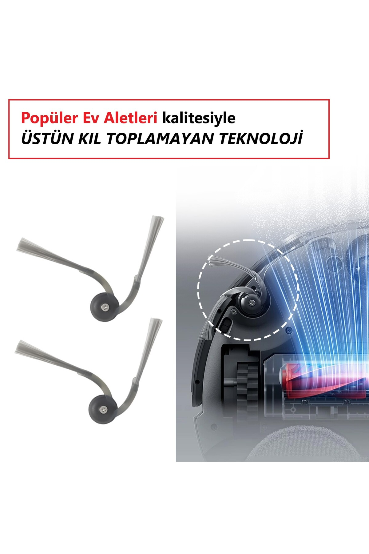 Saç toplama teknolojisine sahip robot süpürge için iki yan fırça.