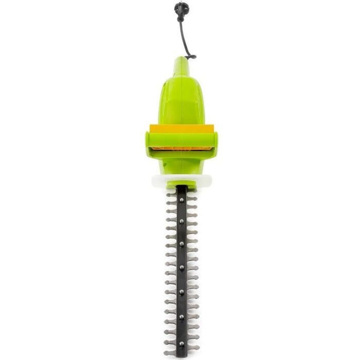 Accessorio verde per tagliasiepi con lame nere e dettaglio giallo.