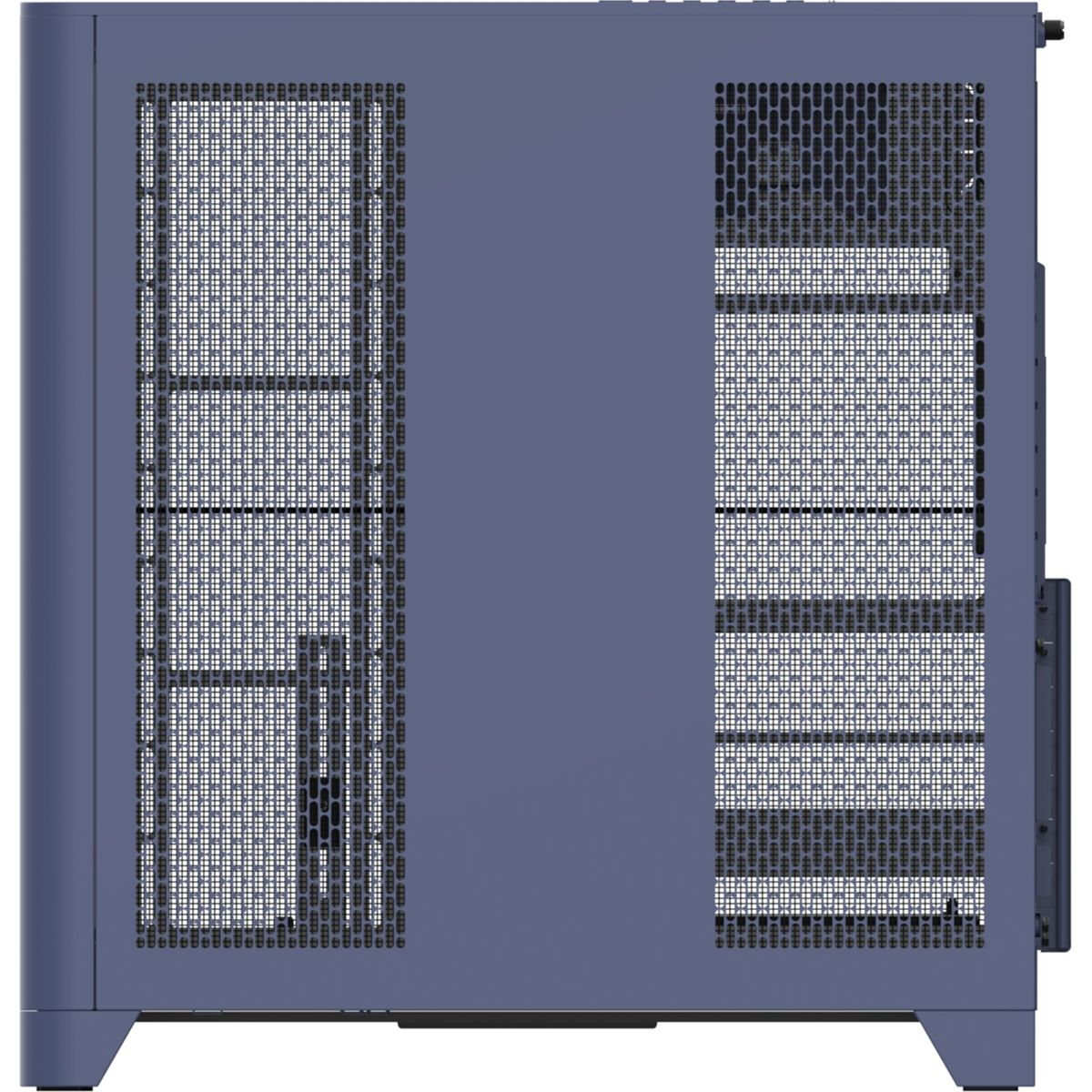 Ein blauer Computergehäuse mit Lüftungsgittern an den Seiten.
