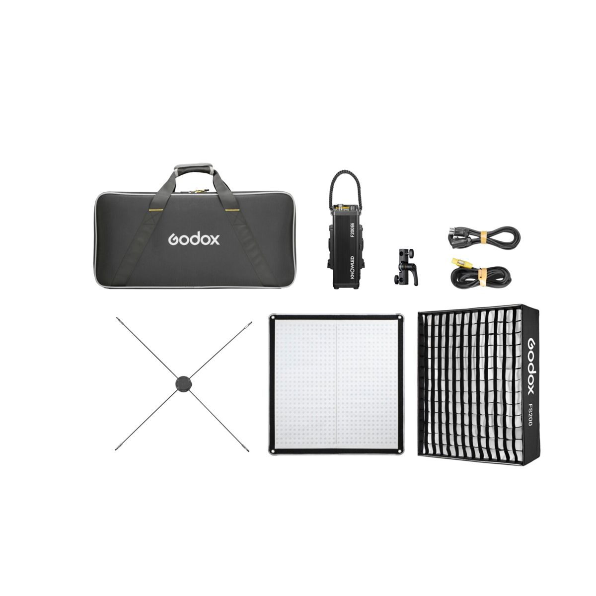 Godox Beleuchtungsset mit Tasche, Licht, Softbox, Ständerhalterung und Kabeln.