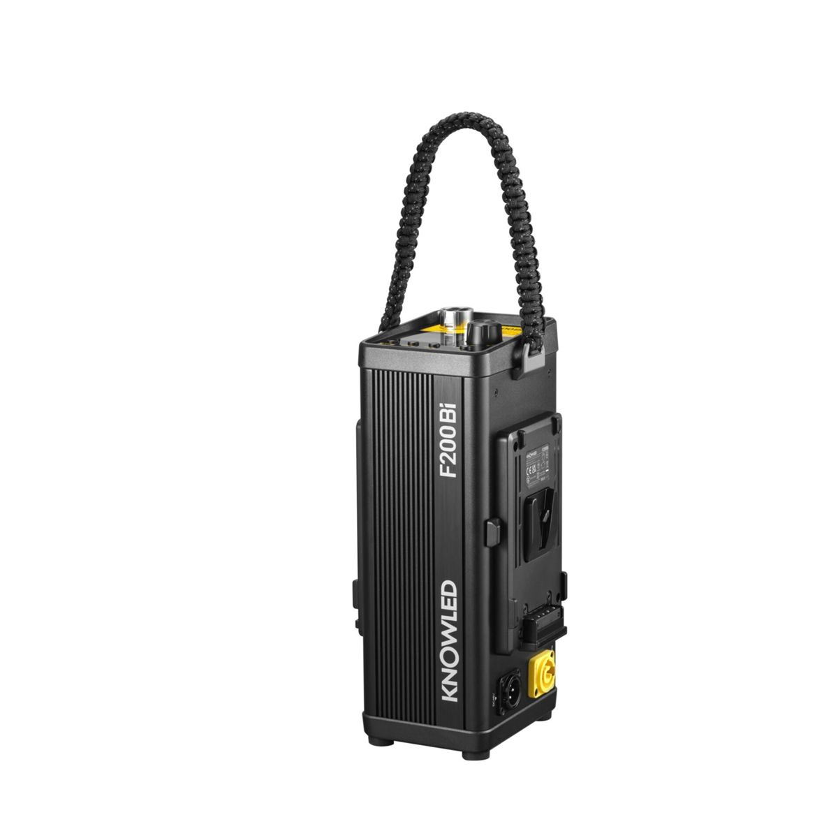 Ein schwarzes Knowled F200 Bi Licht mit geflochtenem Griff steht aufrecht.