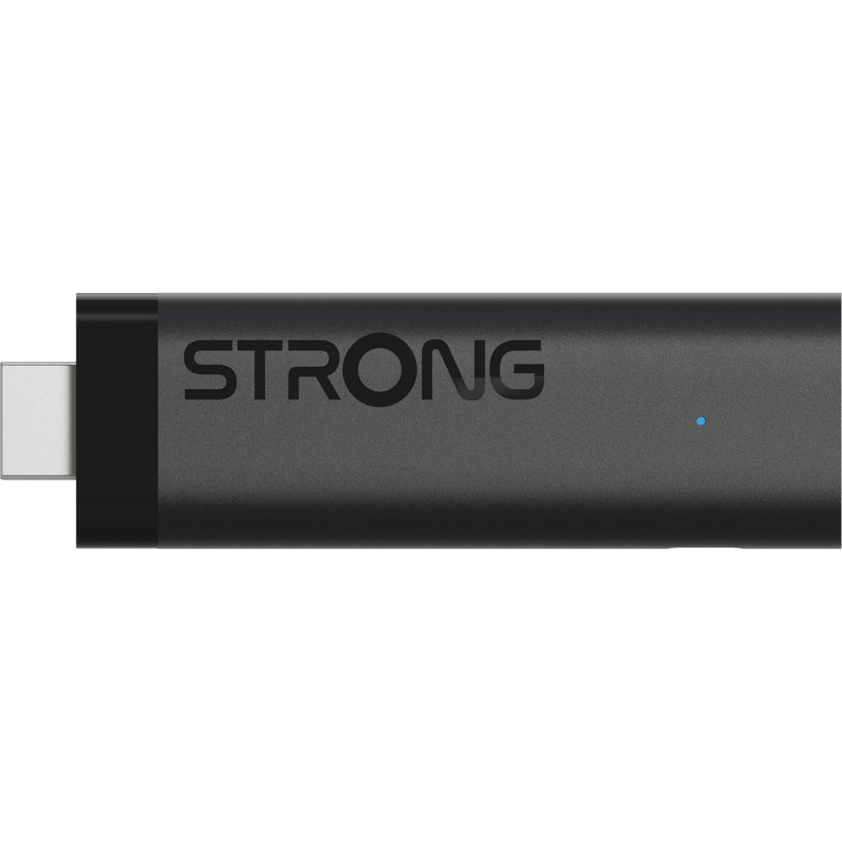 Ein schwarzer USB-Stick mit der Aufschrift STRONG und einer blauen LED.