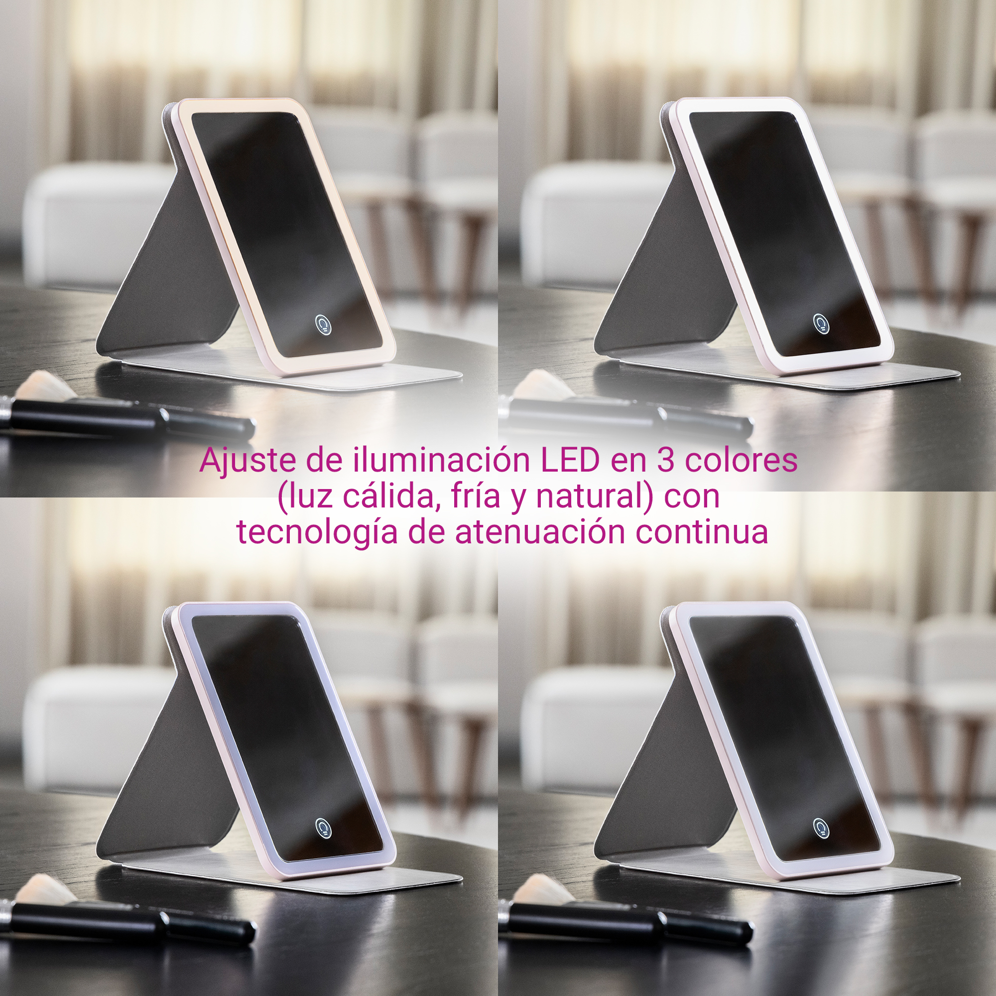 Iluminación LED en 3 colores con atenuación continua.
