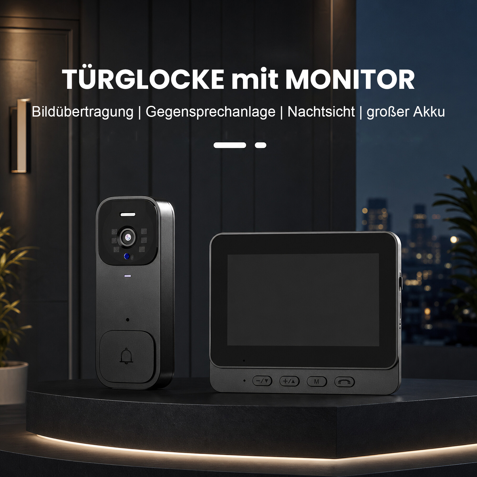 Türklingel mit Monitor, Gegensprechanlage und Nachtsichtfunktion.