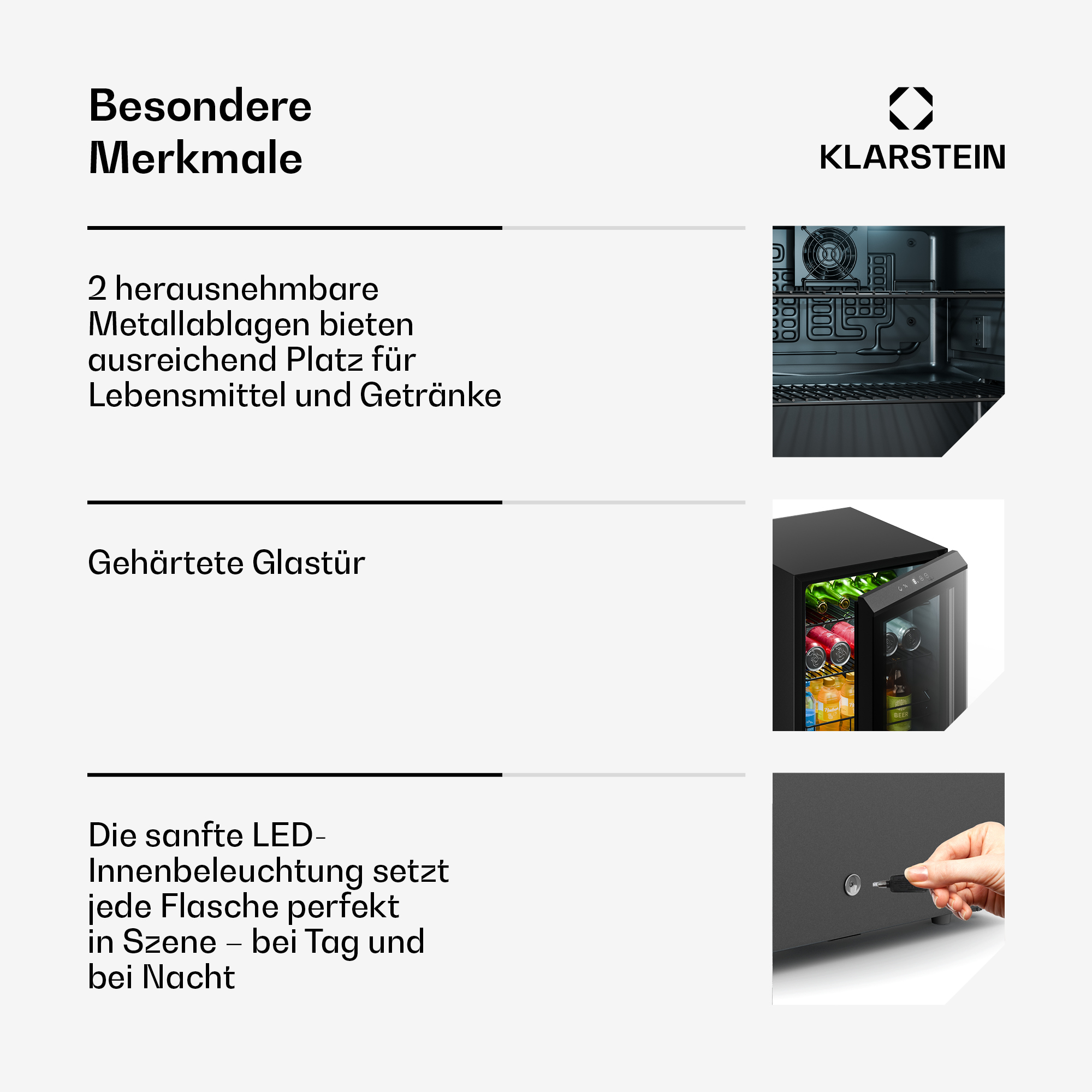 Kühlschrank-Innenraum, Tür mit Flaschen, Hände mit Schlüssel.