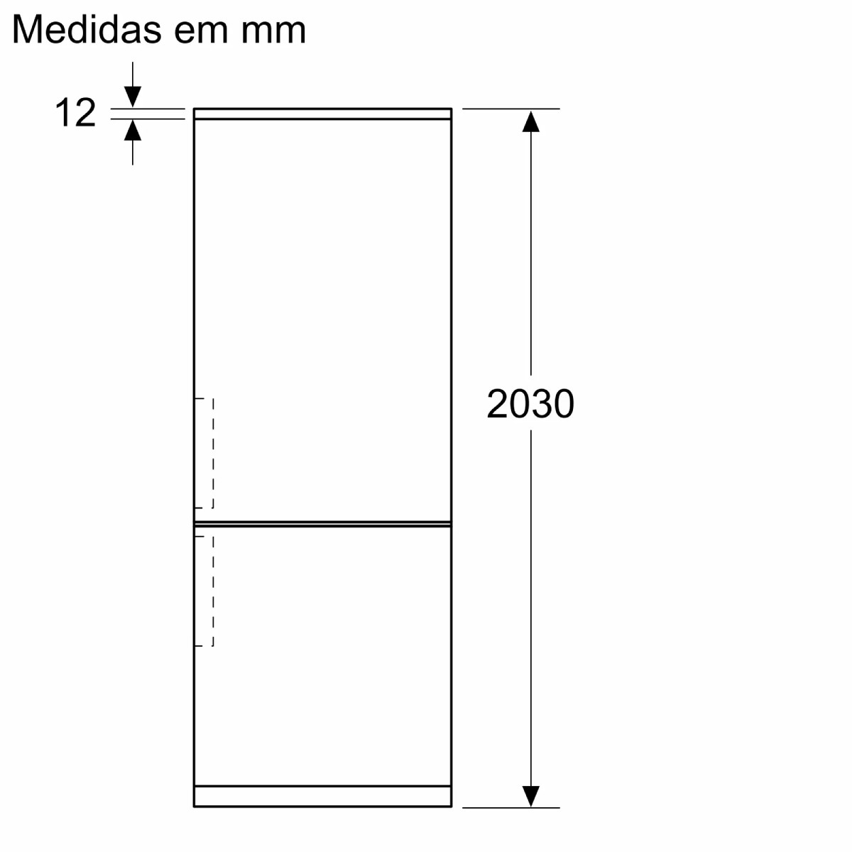 Dibujo técnico de un armario con dimensiones de 12 mm y 2030 mm.