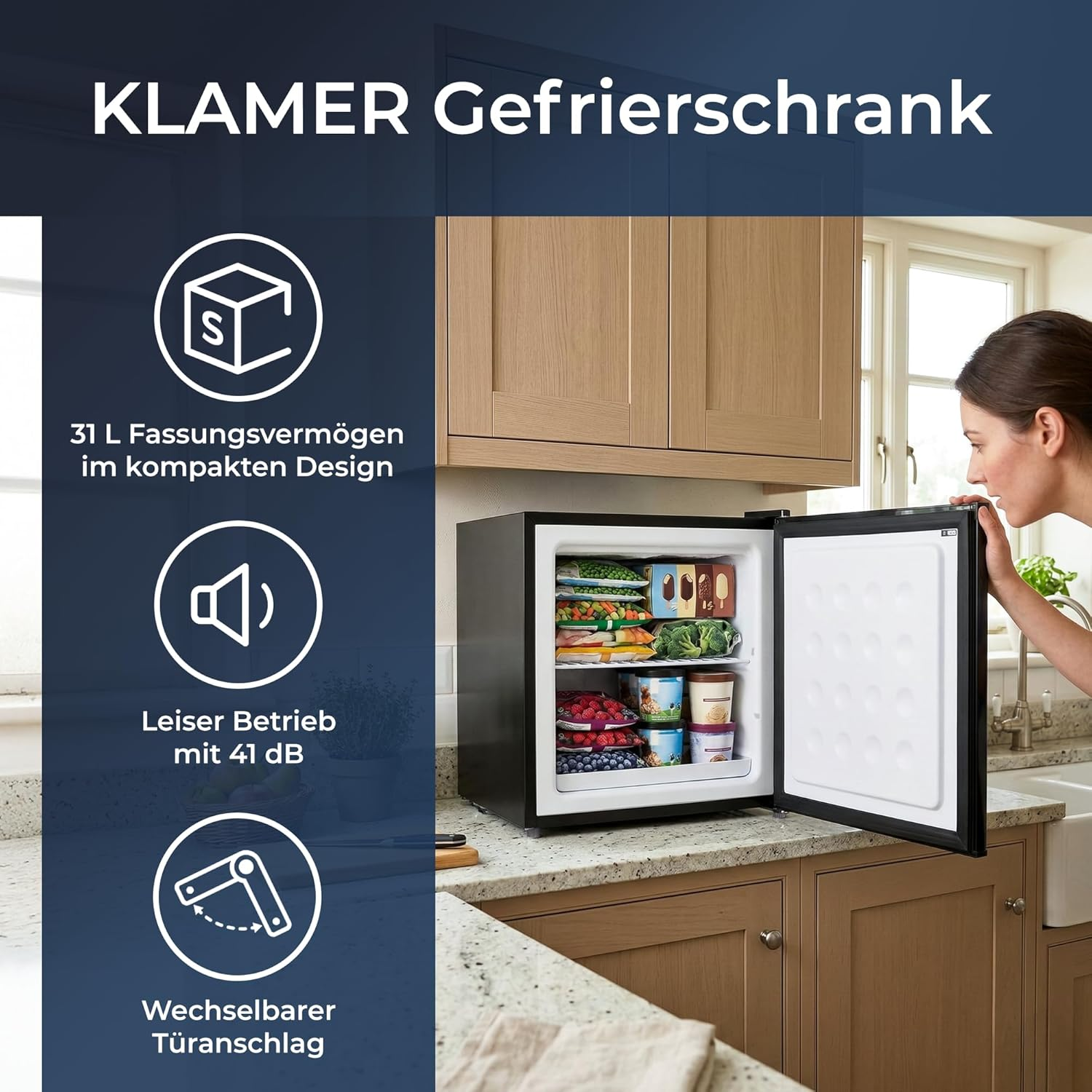 KLAMER 96181 Mini Gefrierschrank (E, 48 cm hoch, Schwarz)