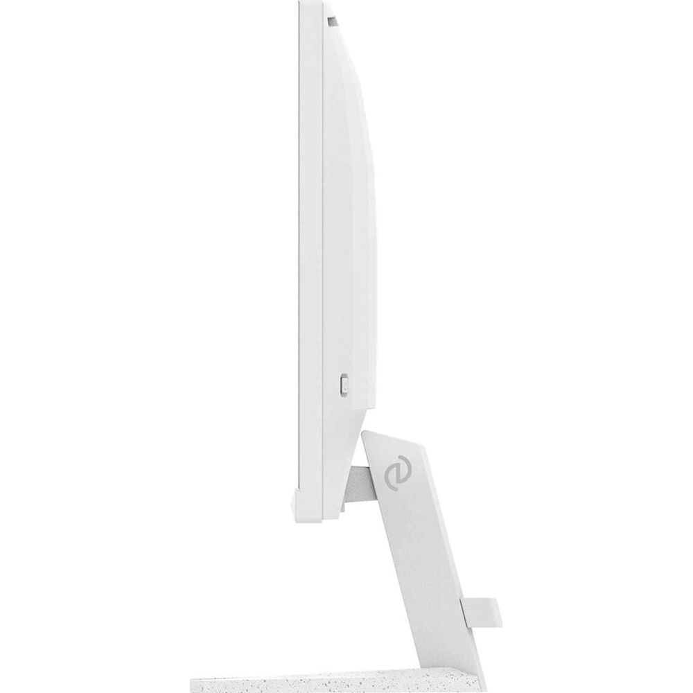 Un monitor blanco visto de perfil sobre su soporte.