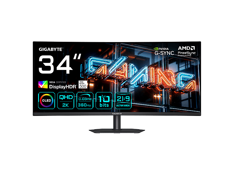 GIGABYTE MO34WQC36 MON 3440 x 1440 360 Hz 34 inç 4K 0,03 ms 360 Hz Monitör Siyah