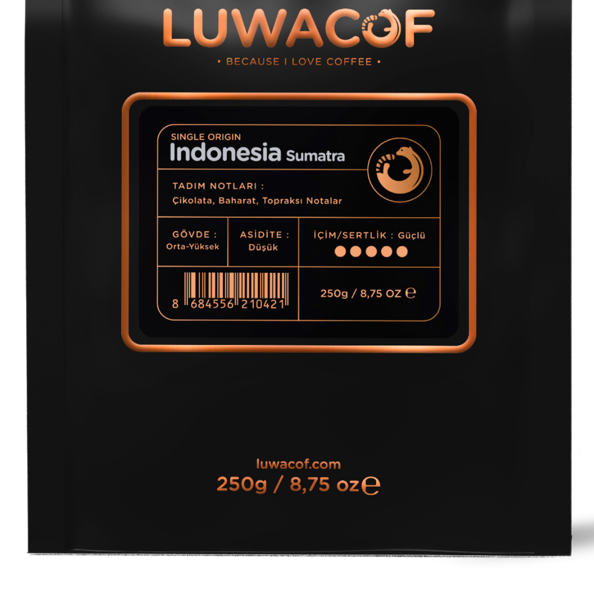 Luwacof kahve ambalajı, Endonezya Sumatra, 250g.