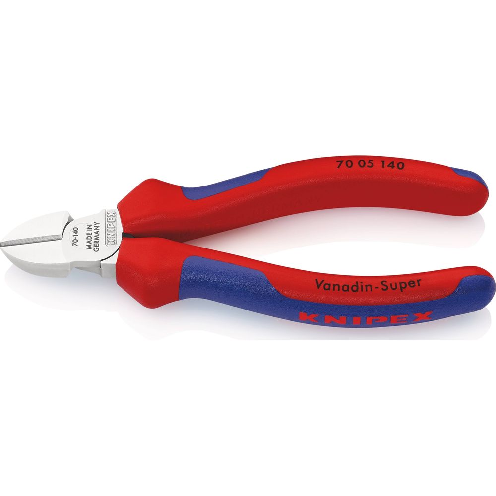 Manici pinza rossi e blu con taglienti argentati. Etichettati 'KNIPEX'.