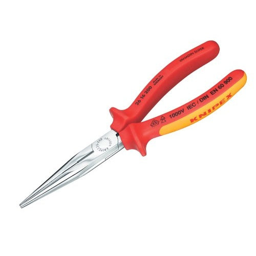 Pinza a becchi lunghi con manici rossi e gialli isolati per 1000V.