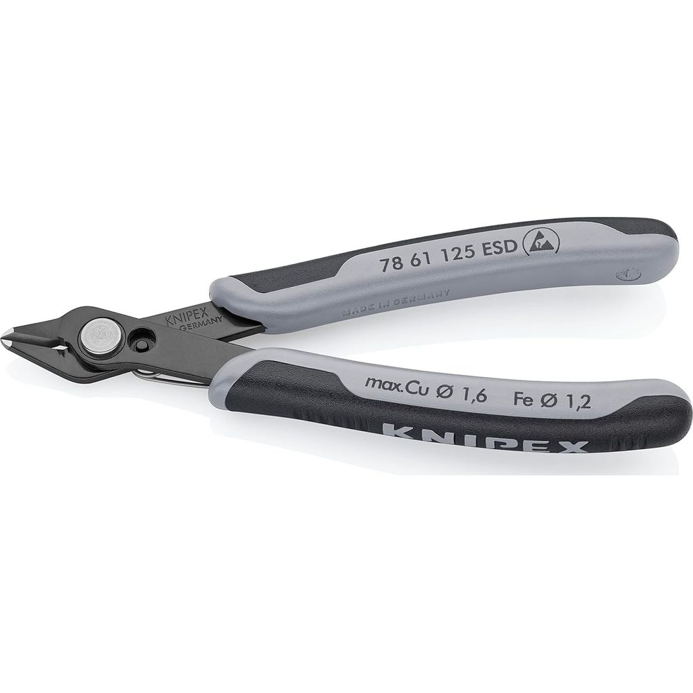Una pinza spelafili Knipex con manici neri e grigi, etichettata 78 61 125 ESD.