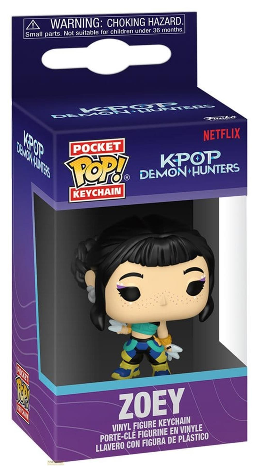 Embalaje de caja para un llavero de figura de vinilo de Zoey de KPOP Demon Hunters.