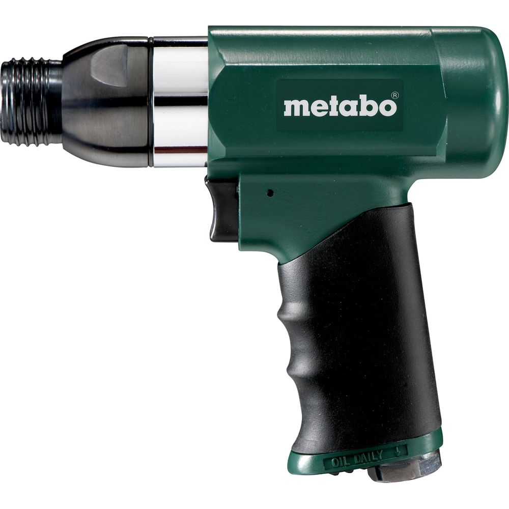 Una sparachiodi pneumatica Metabo verde con impugnatura nera.