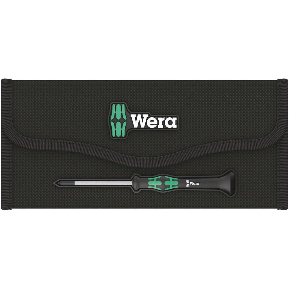 Custodia Wera nera con un cacciavite e il logo verde Wera.
