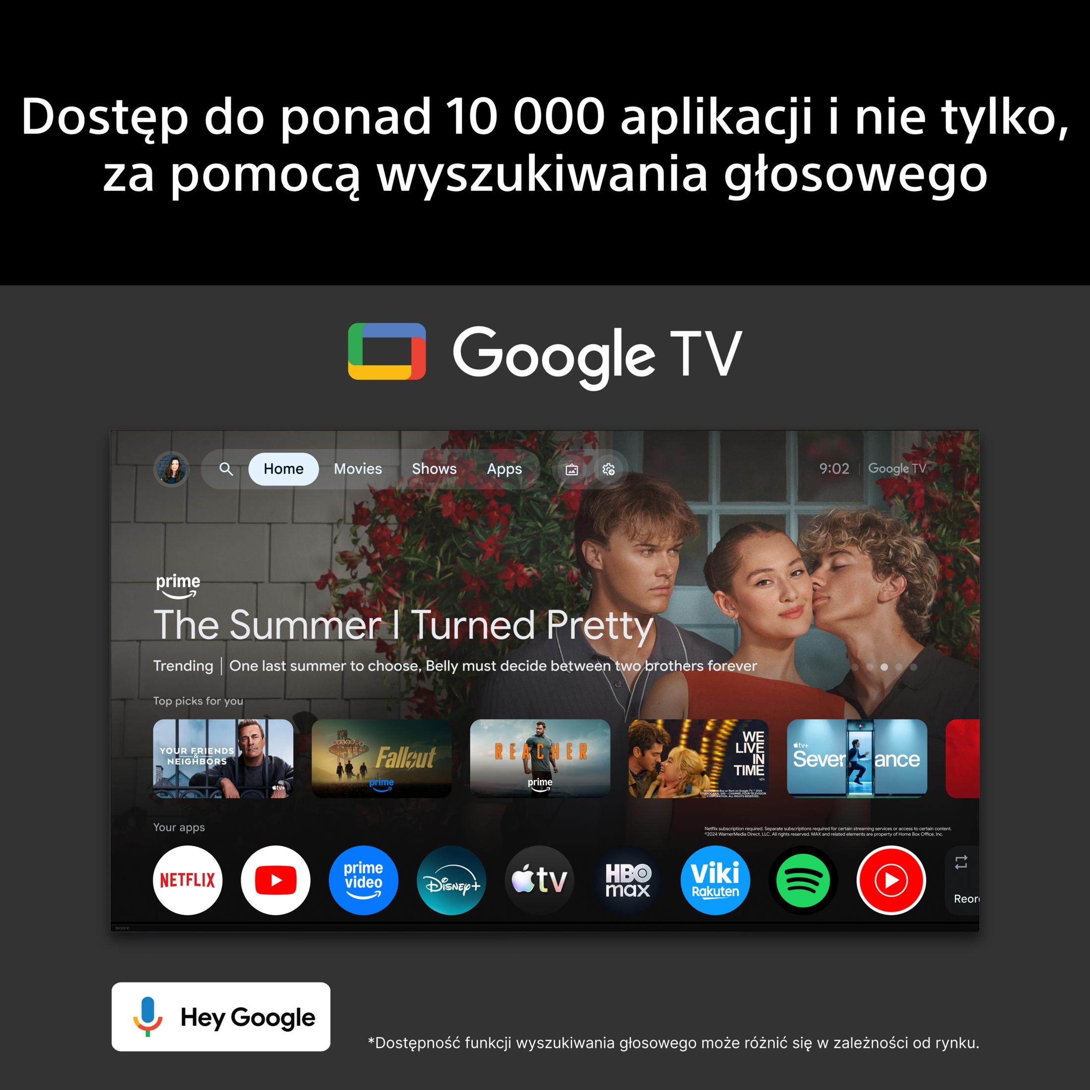 Google TV-Startbildschirm mit Filmauswahl und App-Symbolen.