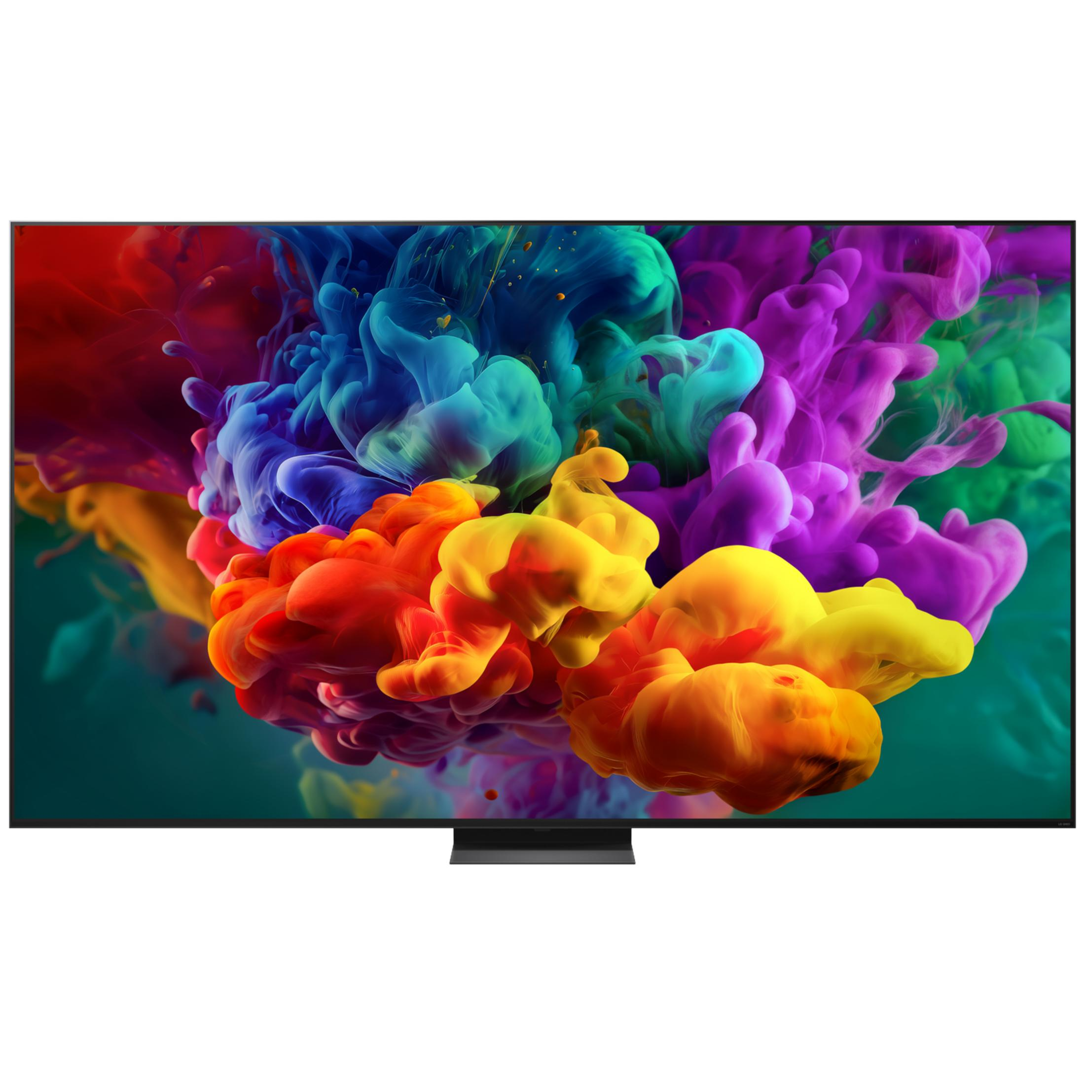 Un televisore moderno con sfondo a schermo di schizzi di inchiostro colorati.