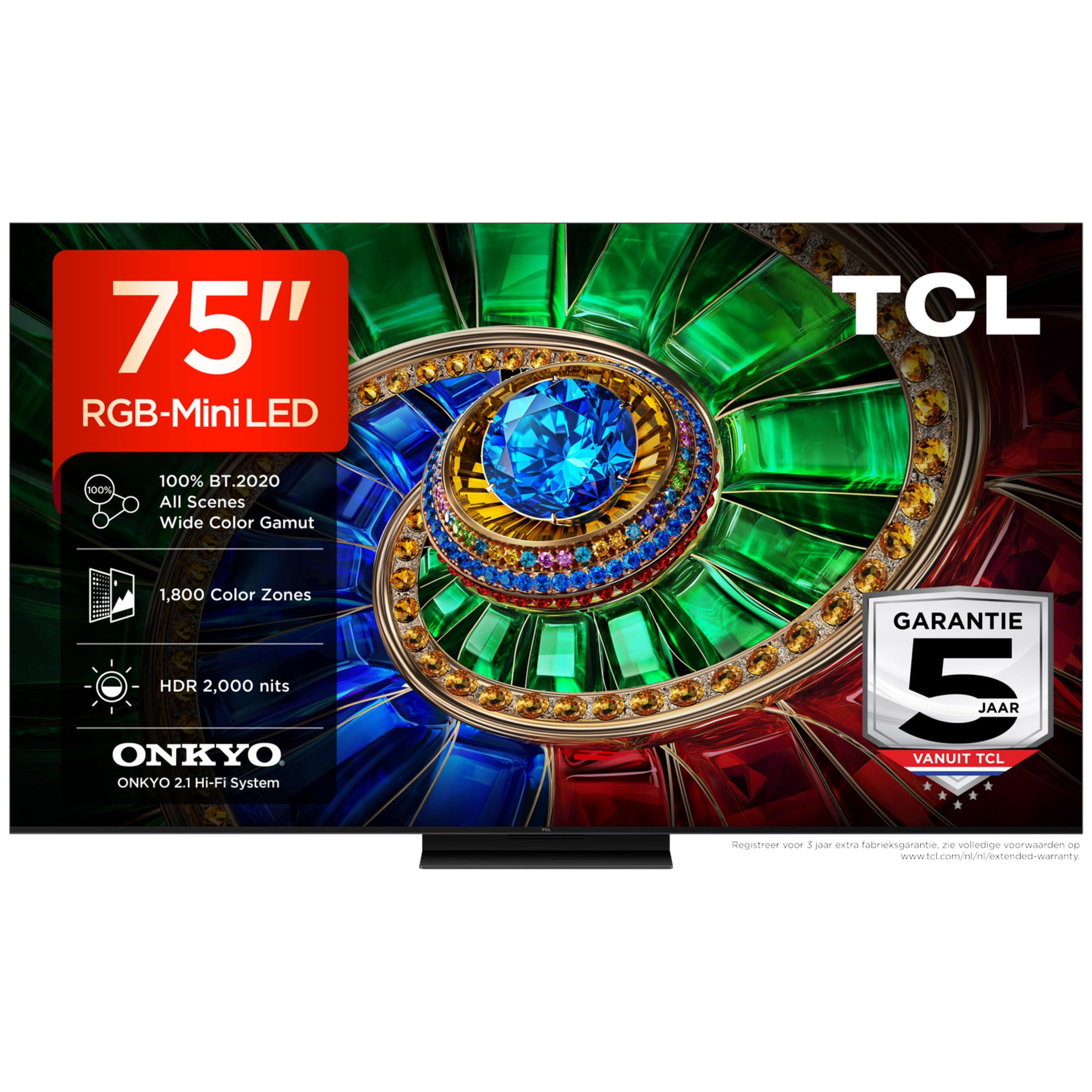 TV TCL 75" RGB-Mini LED con diseño de joya vibrante y 5 años de garantía.