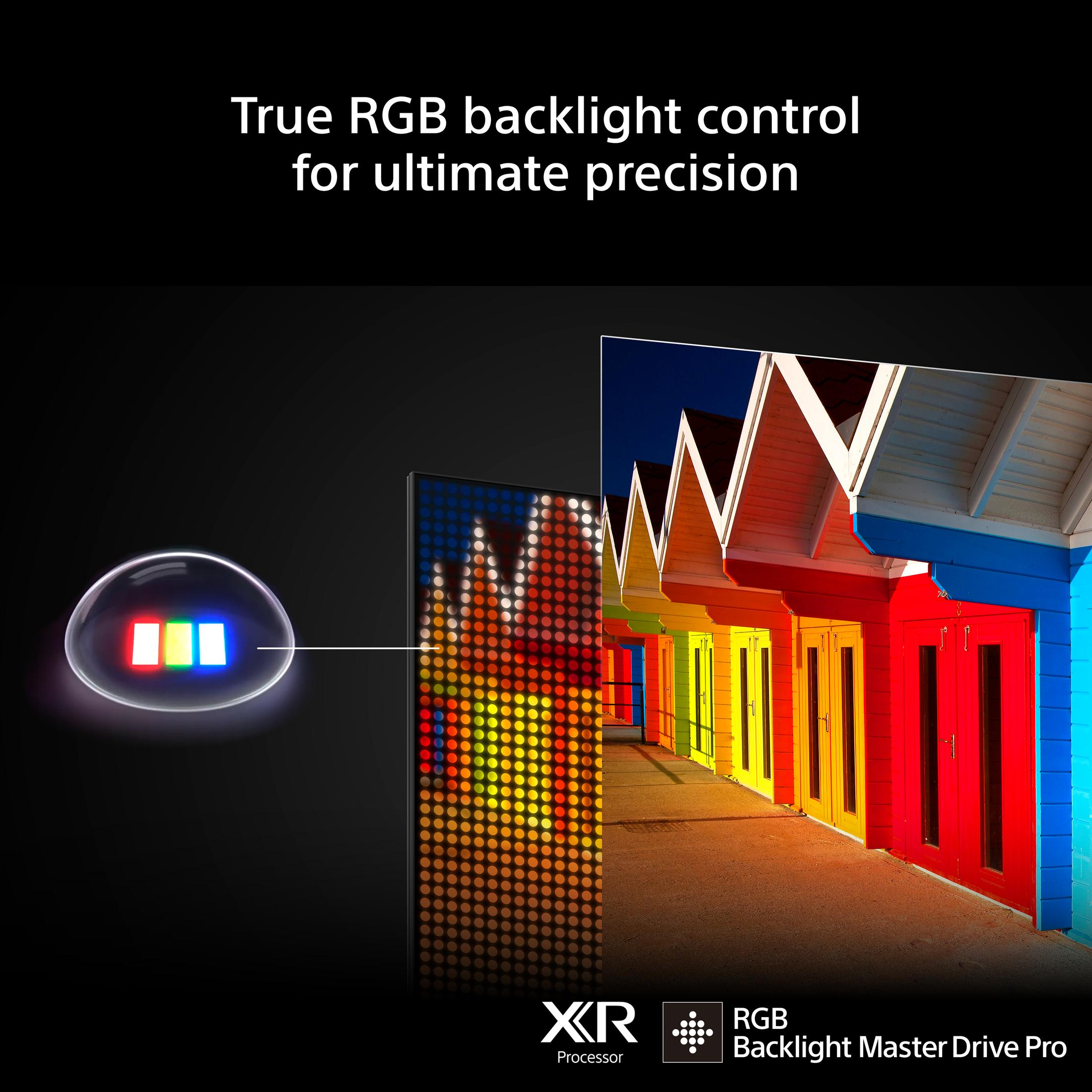 Pantalla LED de píxeles y casas de playa coloridas bajo el sol. Icono RGB.