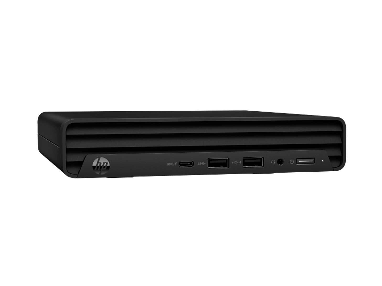 Mini PC HP nero con prese d'aria e porte anteriori.