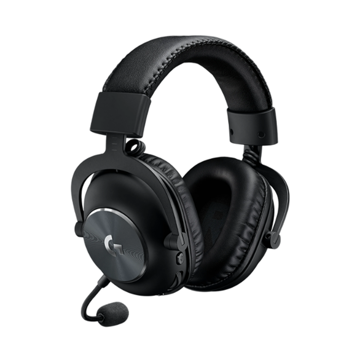 Cuffie da gaming nere con microfono collegato al padiglione sinistro, dotate di archetto e cuscinetti imbottiti.