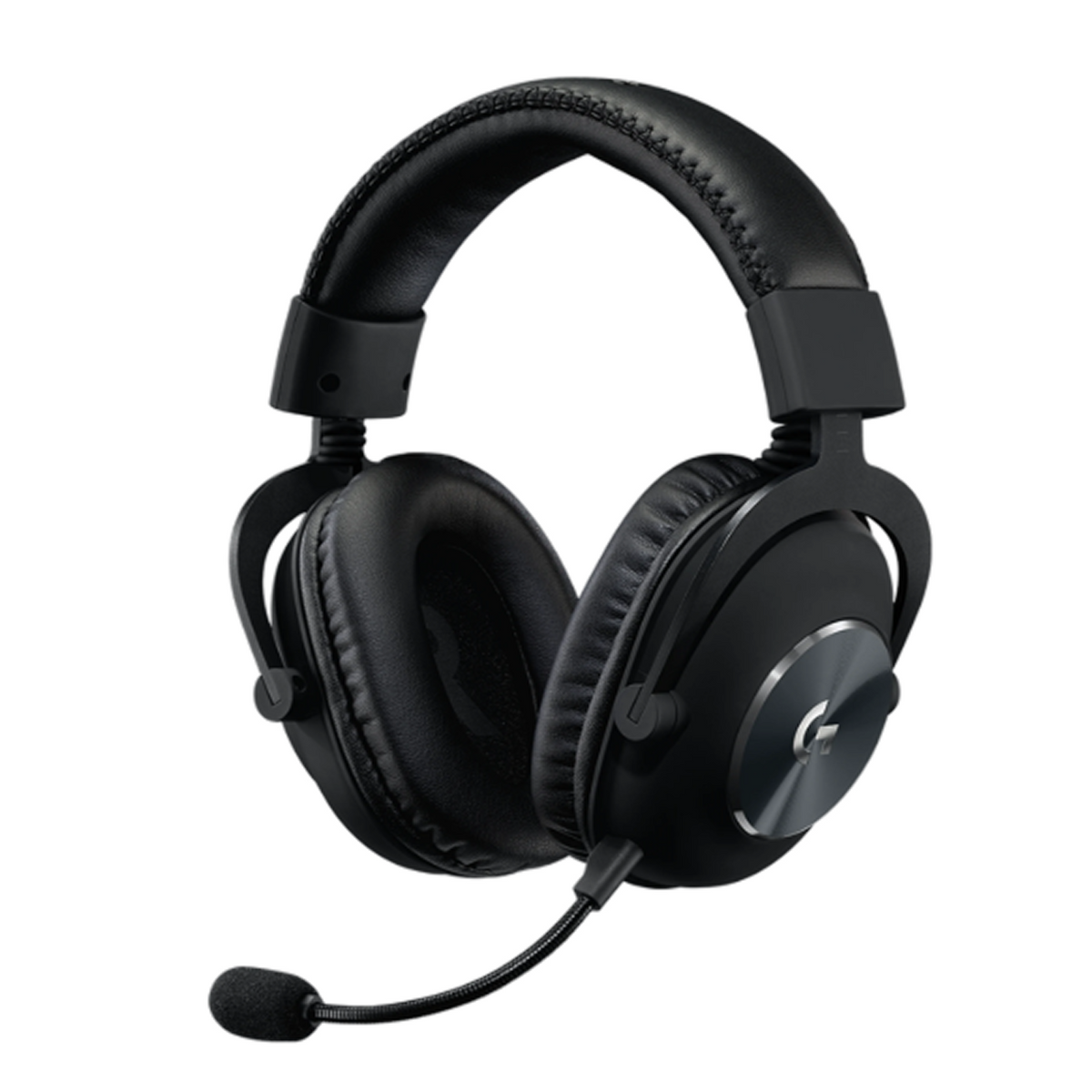 Cuffie nere over-ear con braccio microfono flessibile sulla cuffia sinistra.