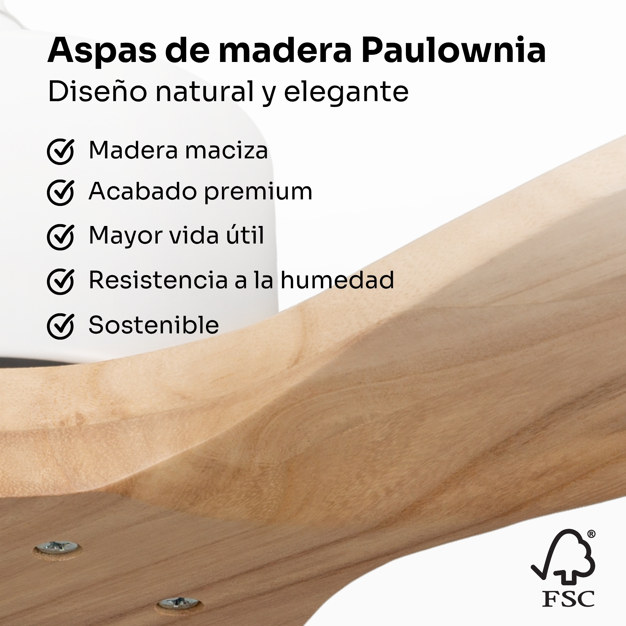 Aspas de madera Paulownia. Diseño natural y elegante. Madera maciza.