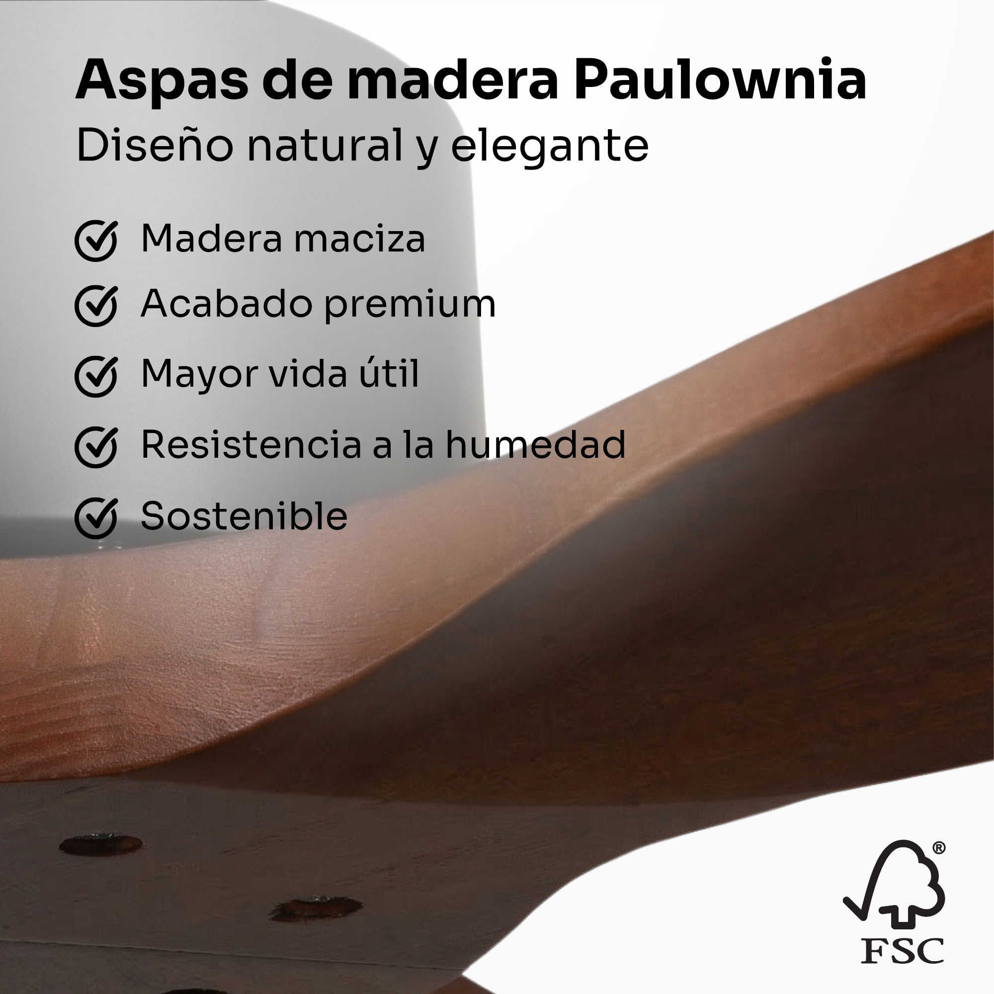 Aspas de madera Paulownia, diseño natural y elegante, madera maciza.