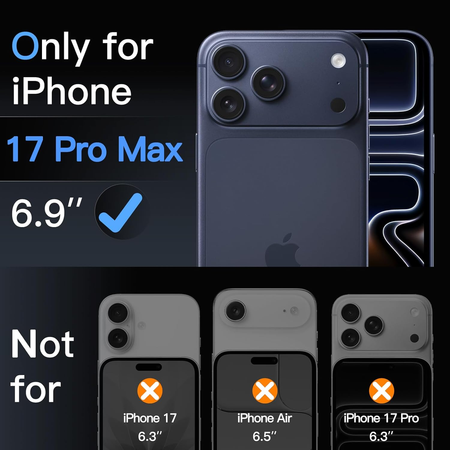 Solo para iPhone 17 Pro Max de 6.9". No para iPhone 17, Air, 17 Pro.