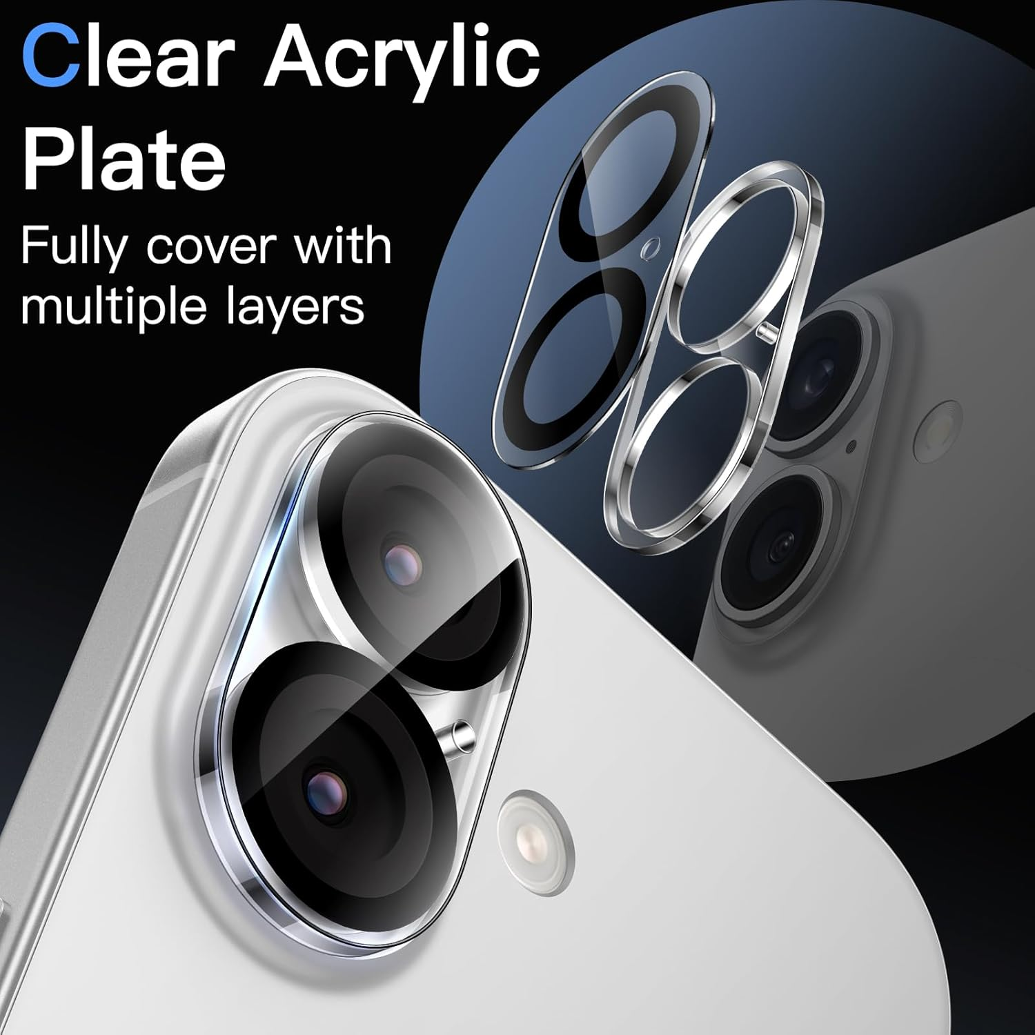 Placa acrílica transparente cubre lentes del teléfono con capas.