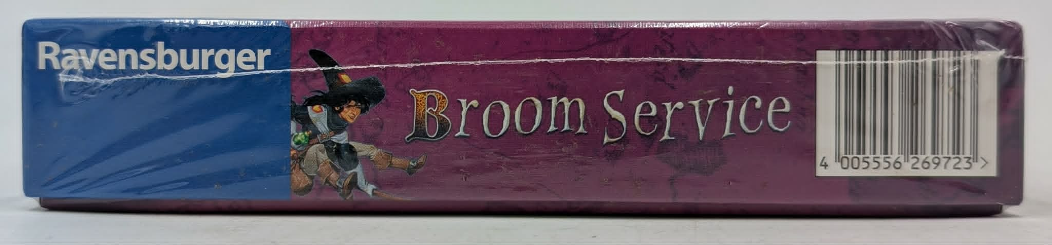 Ravensburger "Broom Service" Brettspielschachtel. Mit Hexenabbildung und Barcode.