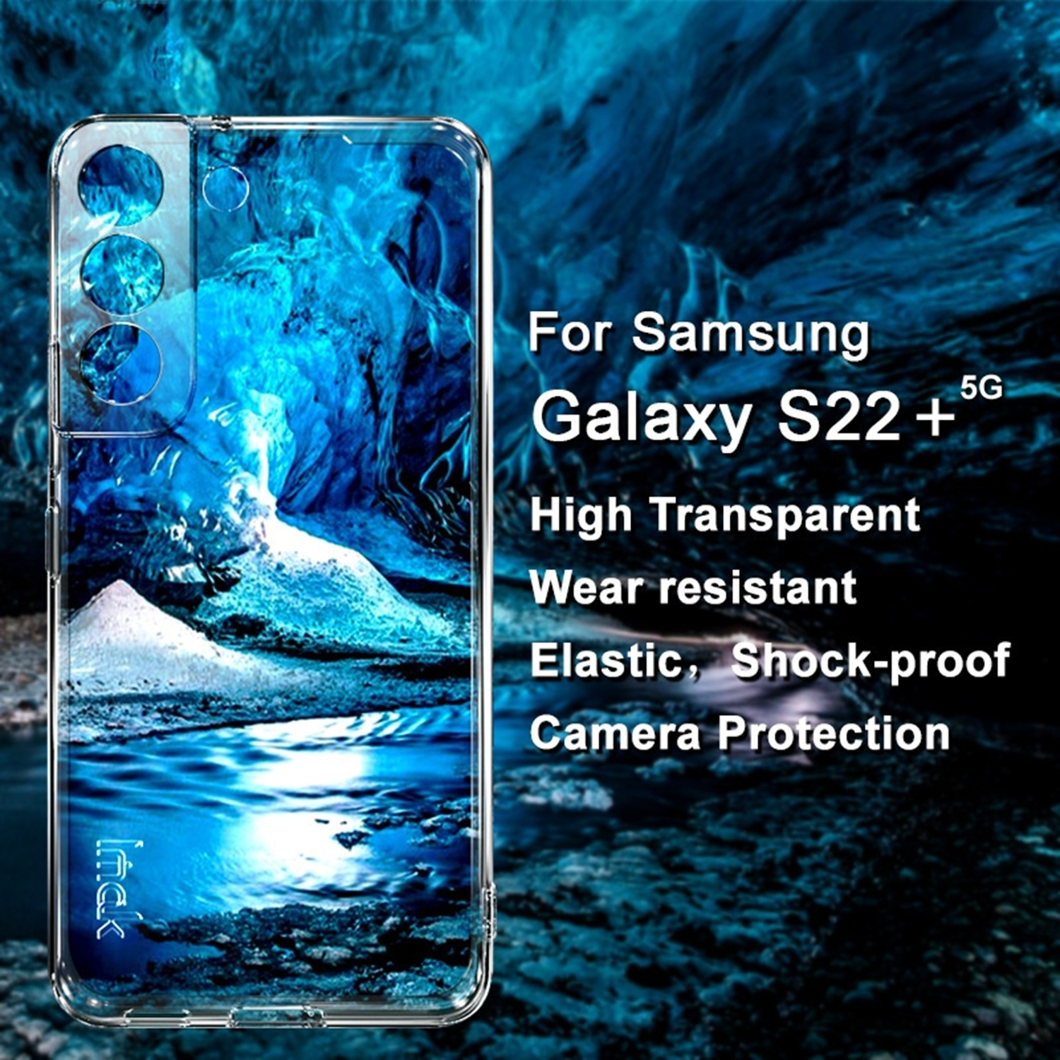 Transparente Hülle für Samsung Galaxy S22+ mit Eiskunst-Design.