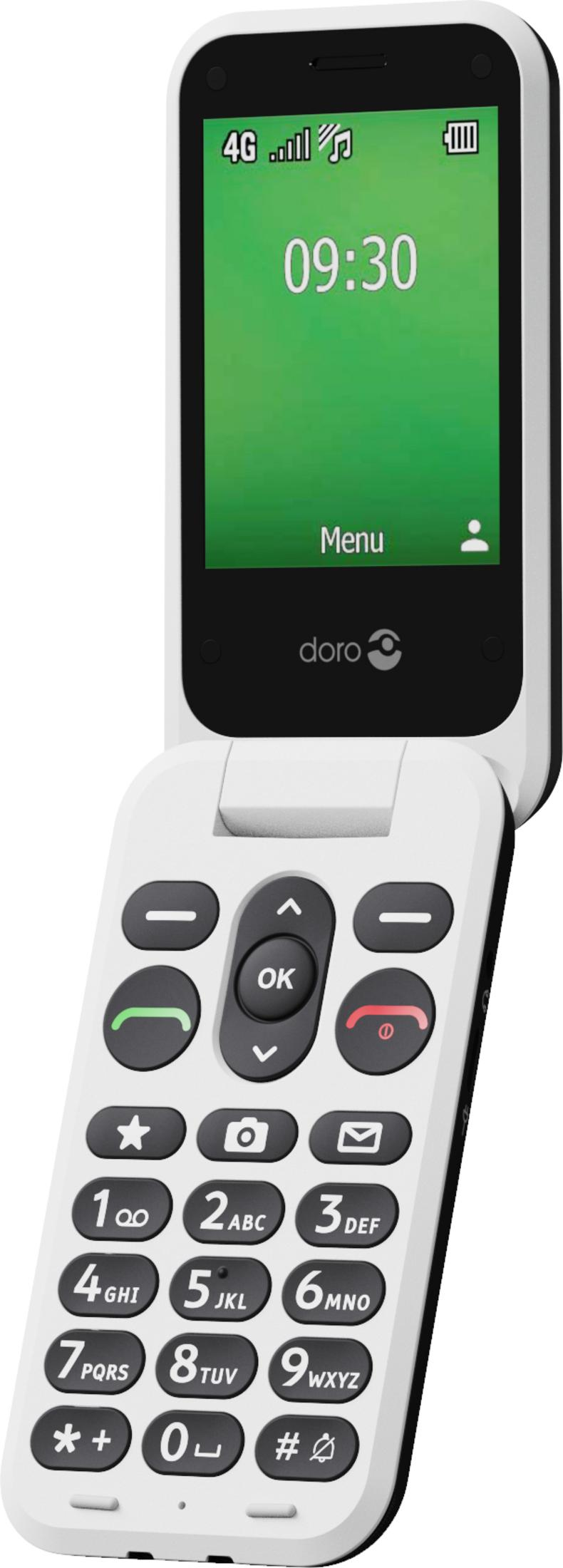 Un telefono a conchiglia bianco mostra le 09:30 sullo schermo.