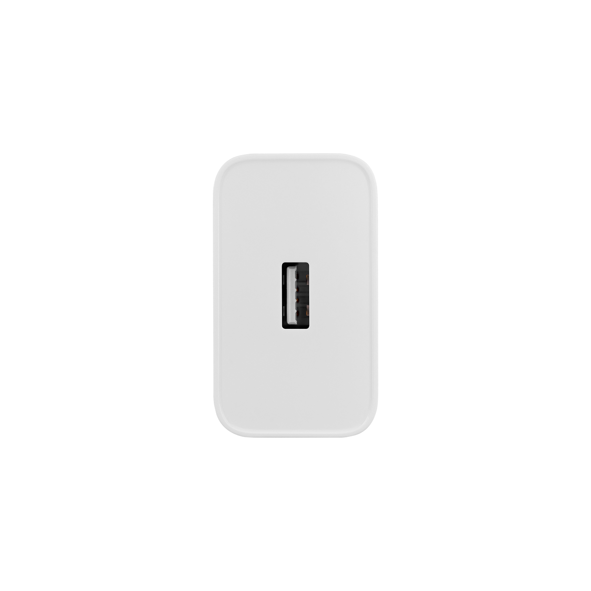 Un adattatore USB bianco con una porta USB nera.